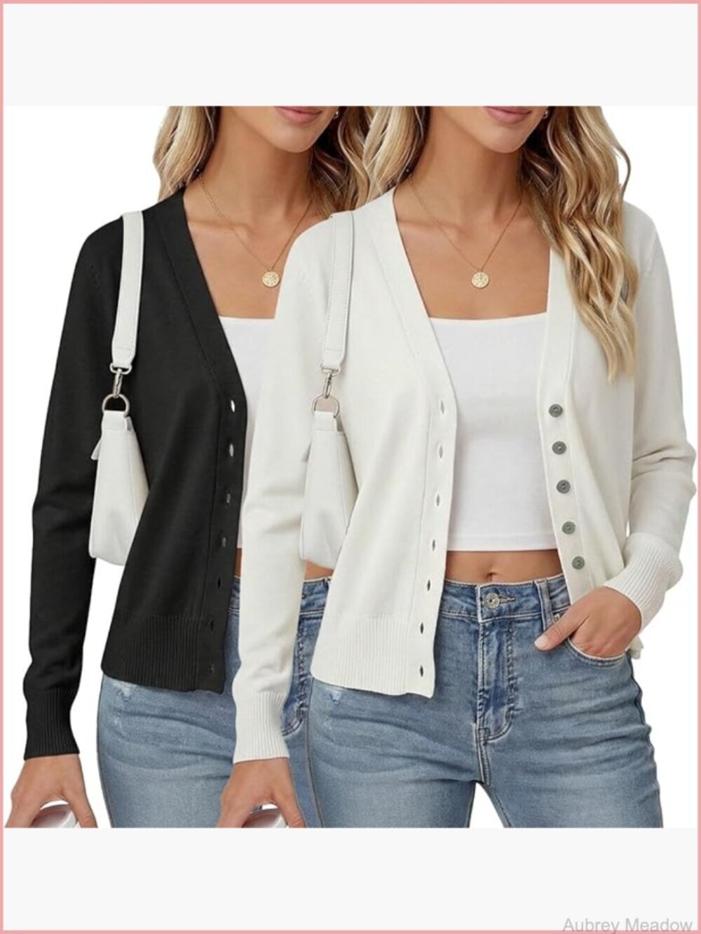 2 Pack Lightweight V-Neck Button Down Cardigan Sweaters Women's Knit Spring